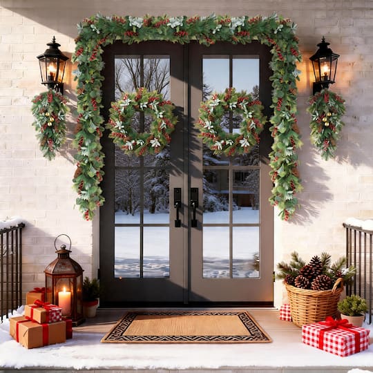 Glitzhome® 6ft. Christmas Berry & Pinecone Eucalyptus Garland, Set of 2